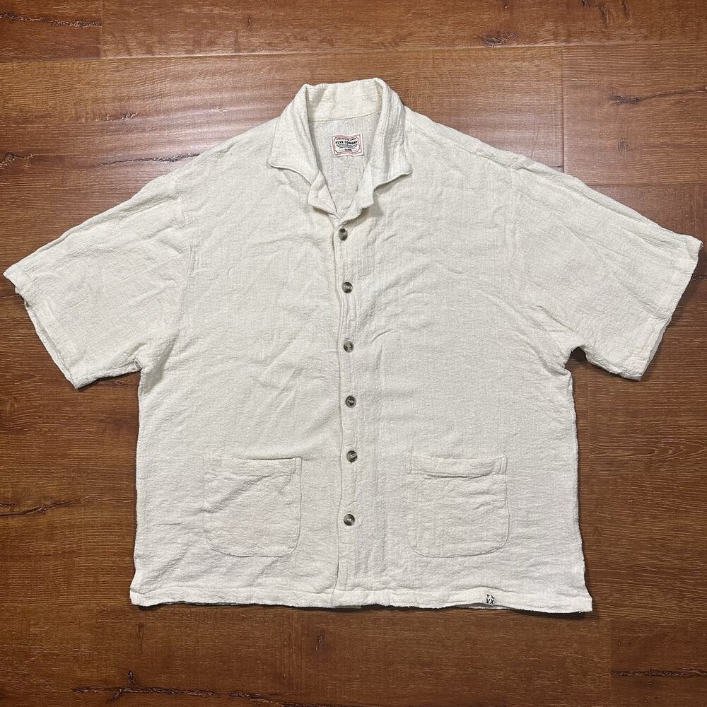 Flvx Company Button Up Shirt Mens XL Beige 100% Linen Repurposed Sustainable Eco